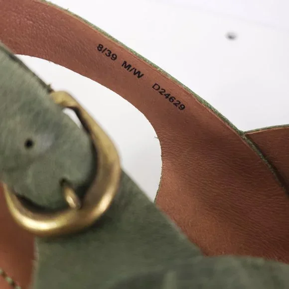 Born Leather Spring Green Strappy Platform Wedges Heels - Picture 7 of 7